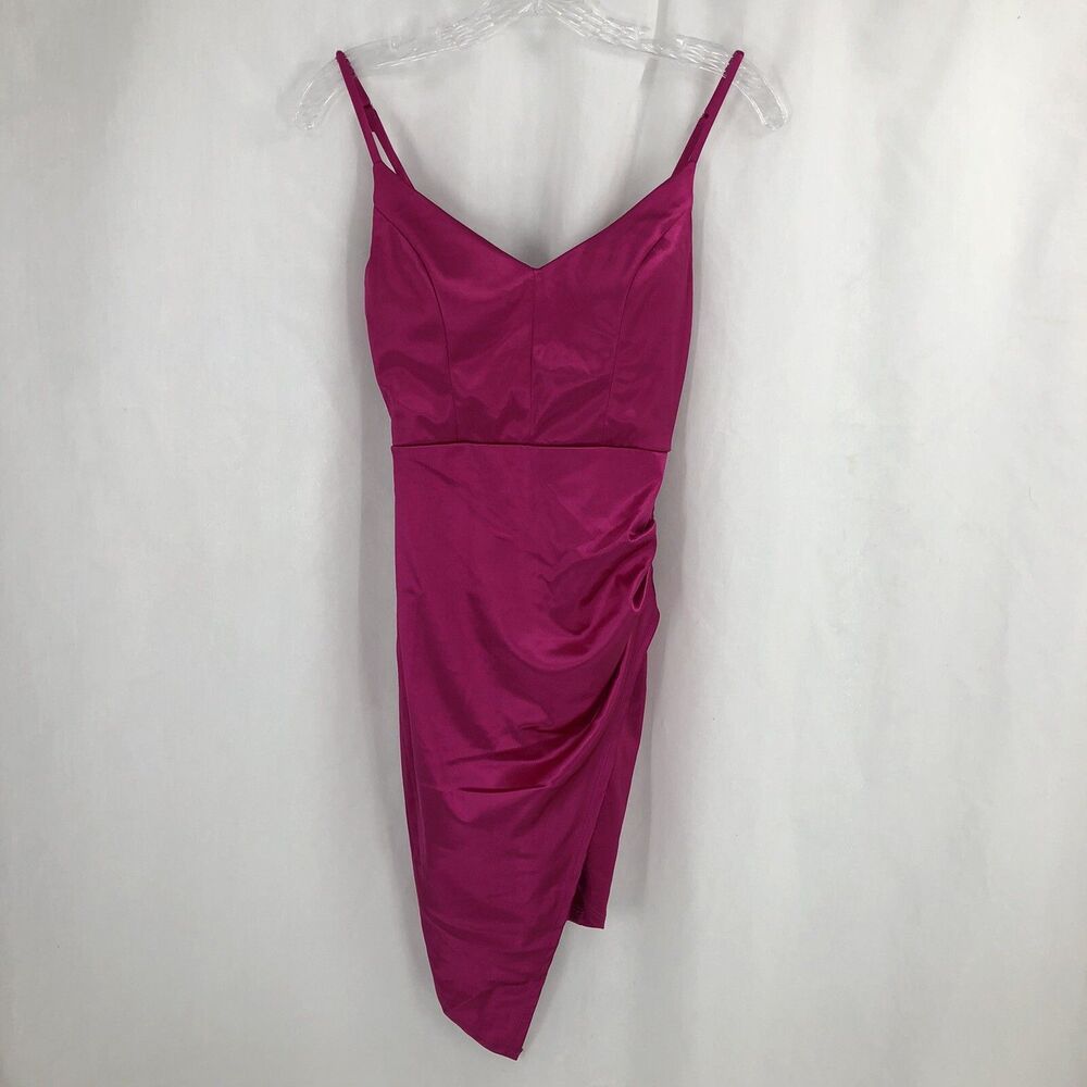Love Nickie Lew Sparkle Pink Satin Ruched Side Stretch Prom Formal Dress Small